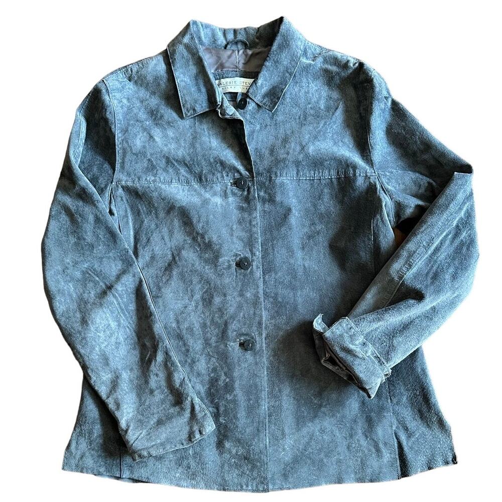 Vtg Valerie Stevens Womens Large Gray Leather Silky Suede Jacket Button Up READ